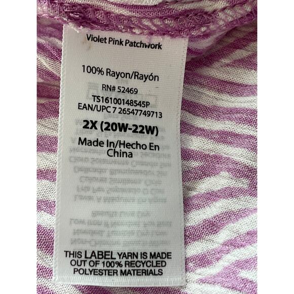 Terra& sky 2X (20wX22W) Violet Pink Patchwork 100% Rayon Convertible Blouse - Picture 4 of 8